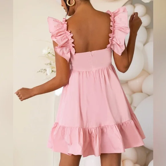 Club L London pink ruffle sleeve babydoll maternity mini dress - Picture 3 of 9
